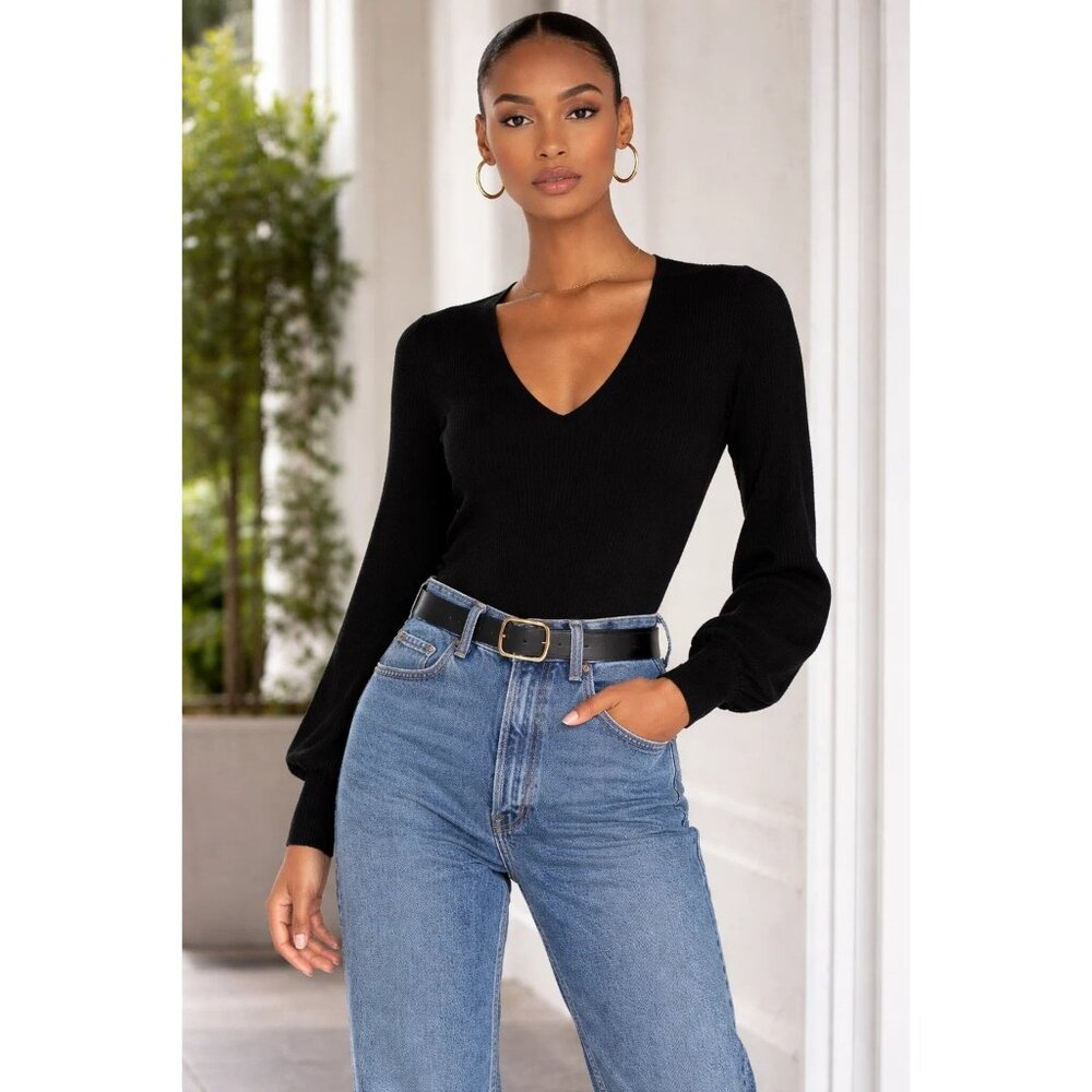 JOHN & JENN size Small By Line Fitzgerald V-Neck Sweater In Caviar Black